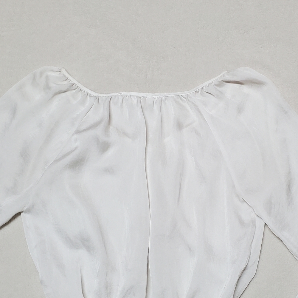 Retro Michael Kors Pearl Crinkled Satin Raglan Sleeve Smocked Waist Blouse Med - Picture 7 of 10